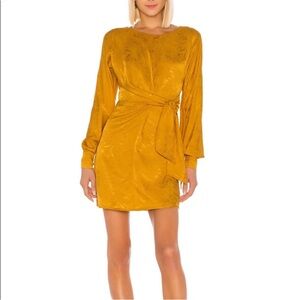 House of Harlow Yellow Textured Dress – Size M | Boho Tie-Waist Mini